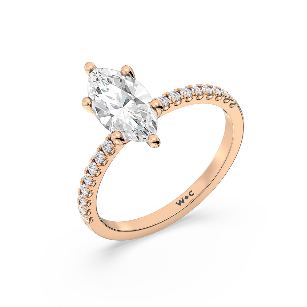 Fine Vela Classic Pave Diamond Engagement Ring with Marquise Cut Diamond in 14KT Rose Gold view 6
