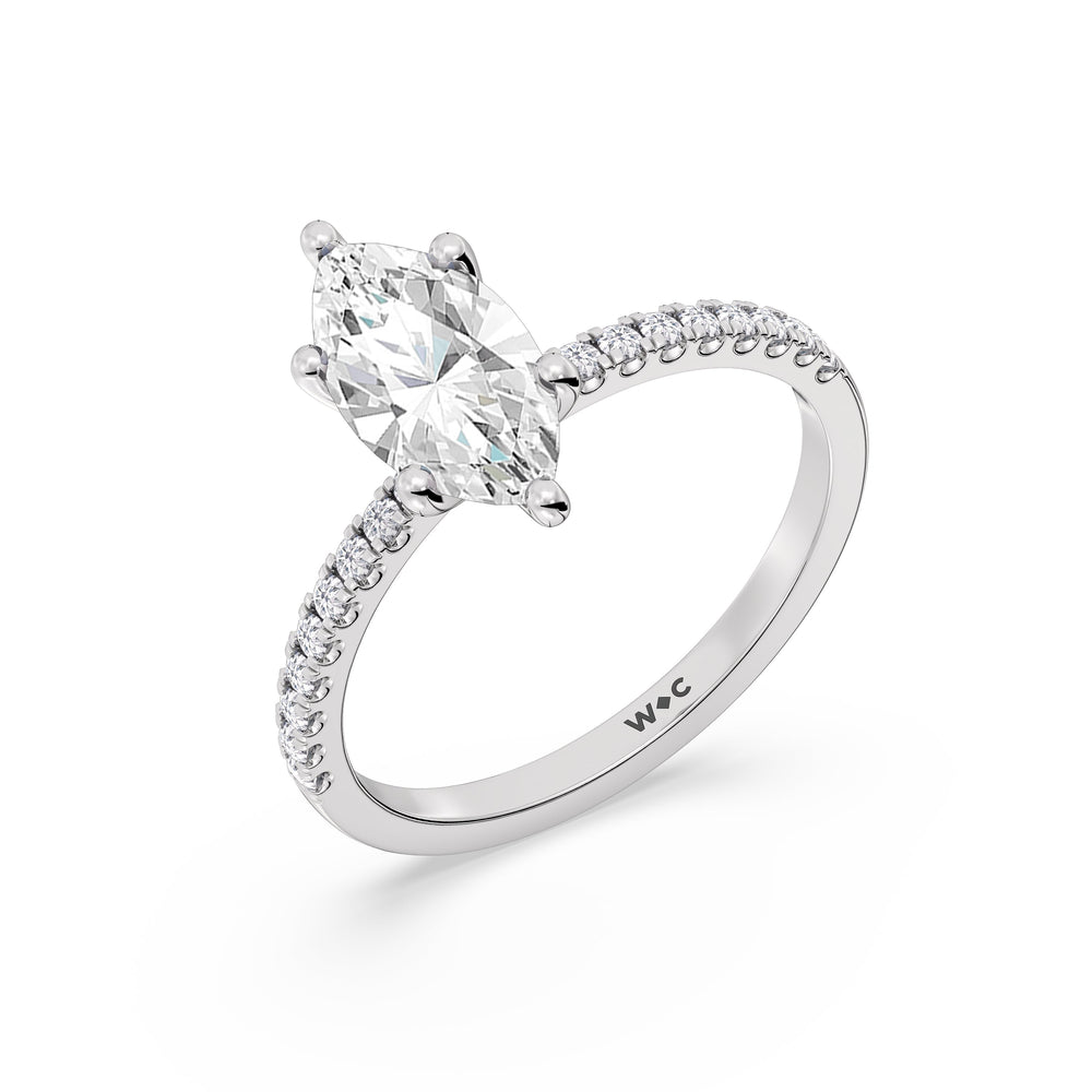 Fine Vela Classic Pave Diamond Engagement Ring with Marquise Cut Diamond in 14KT Platinum view 6
