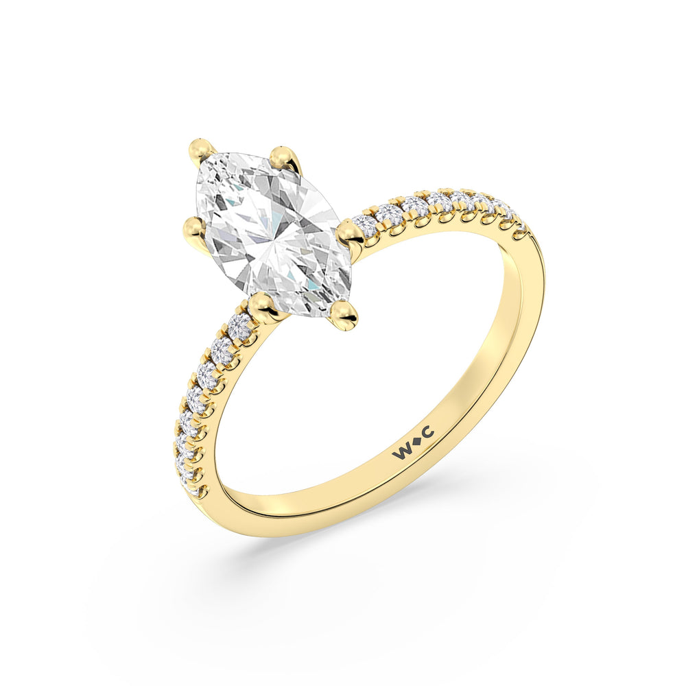 Fine Vela Classic Pave Diamond Engagement Ring with Marquise Cut Diamond in 14KT Yellow Gold view 6
