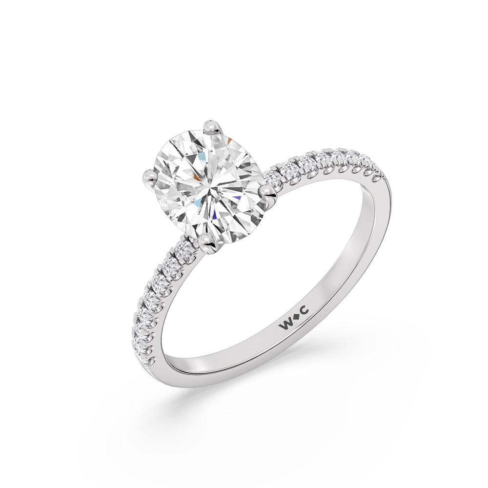 Fine Vela Classic Pave Diamond Engagement Ring with Oval Cut Diamond in 14KT Platinum view 6
