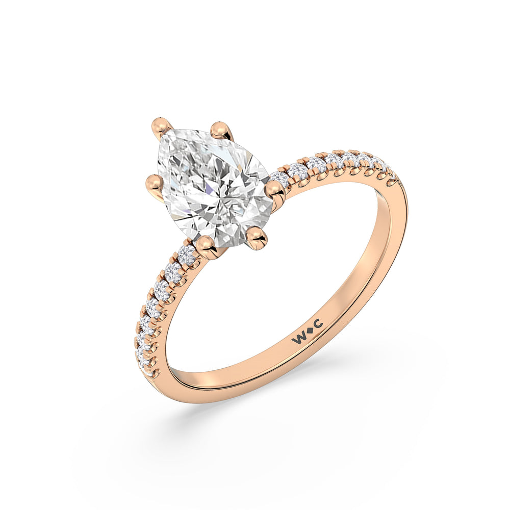 Fine Vela Classic Pave Diamond Engagement Ring with Pear Cut Diamond in 14KT Rose Gold view 6
