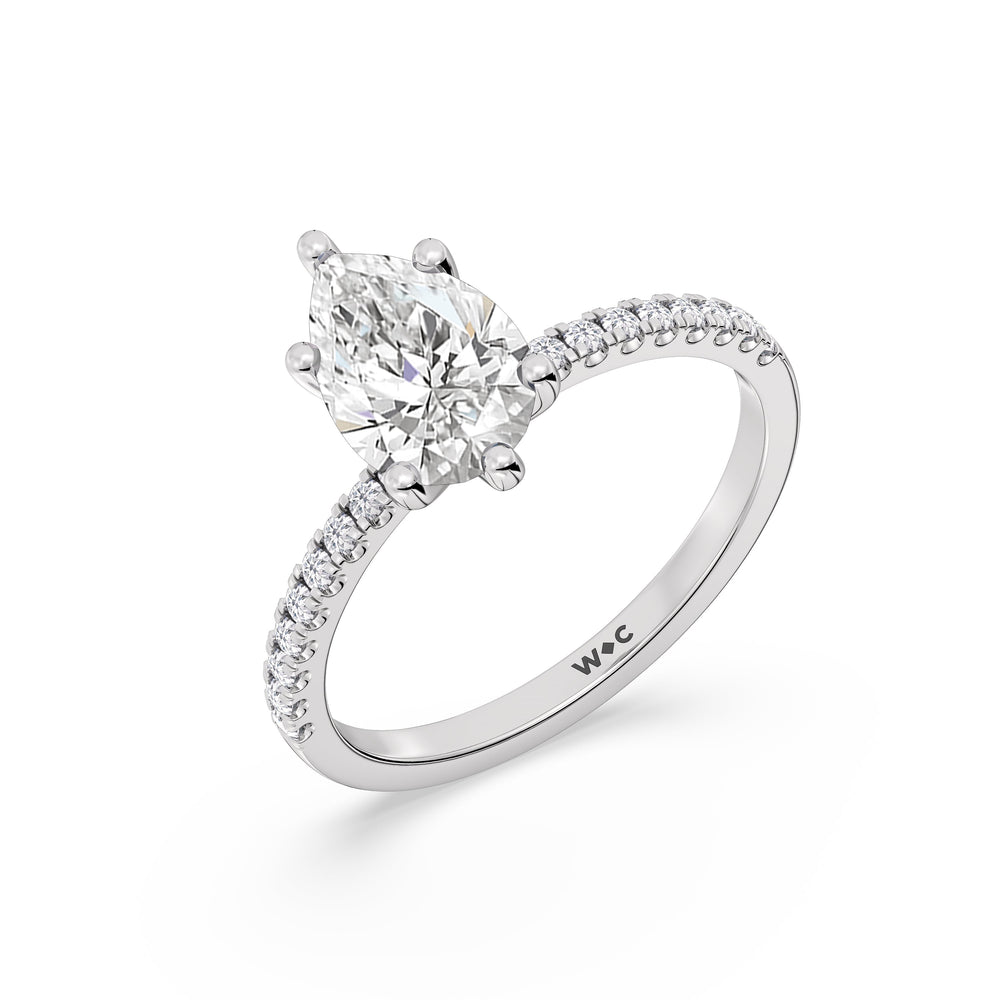 Fine Vela Classic Pave Diamond Engagement Ring with Pear Cut Diamond in 14KT Platinum view 6
