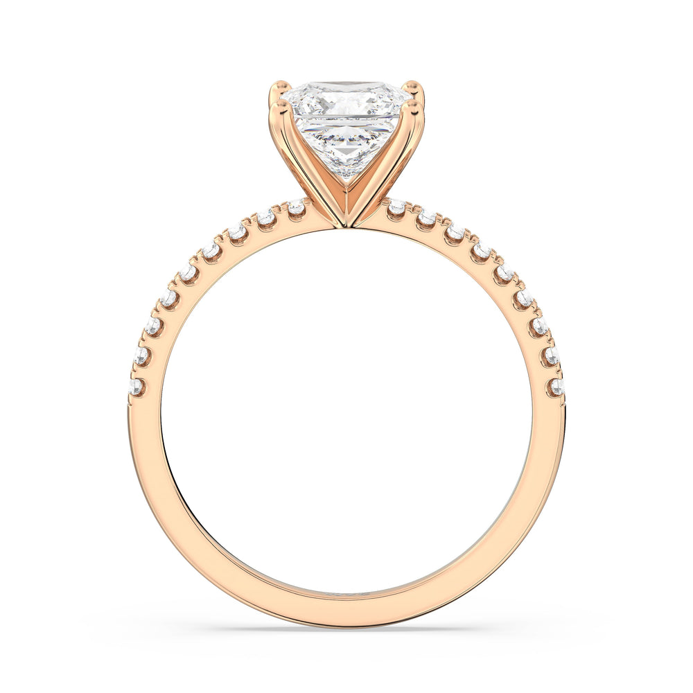 Fine Vela Classic Pave Diamond Engagement Ring with Princess Cut Diamond in 14KT Rose Gold view 5
