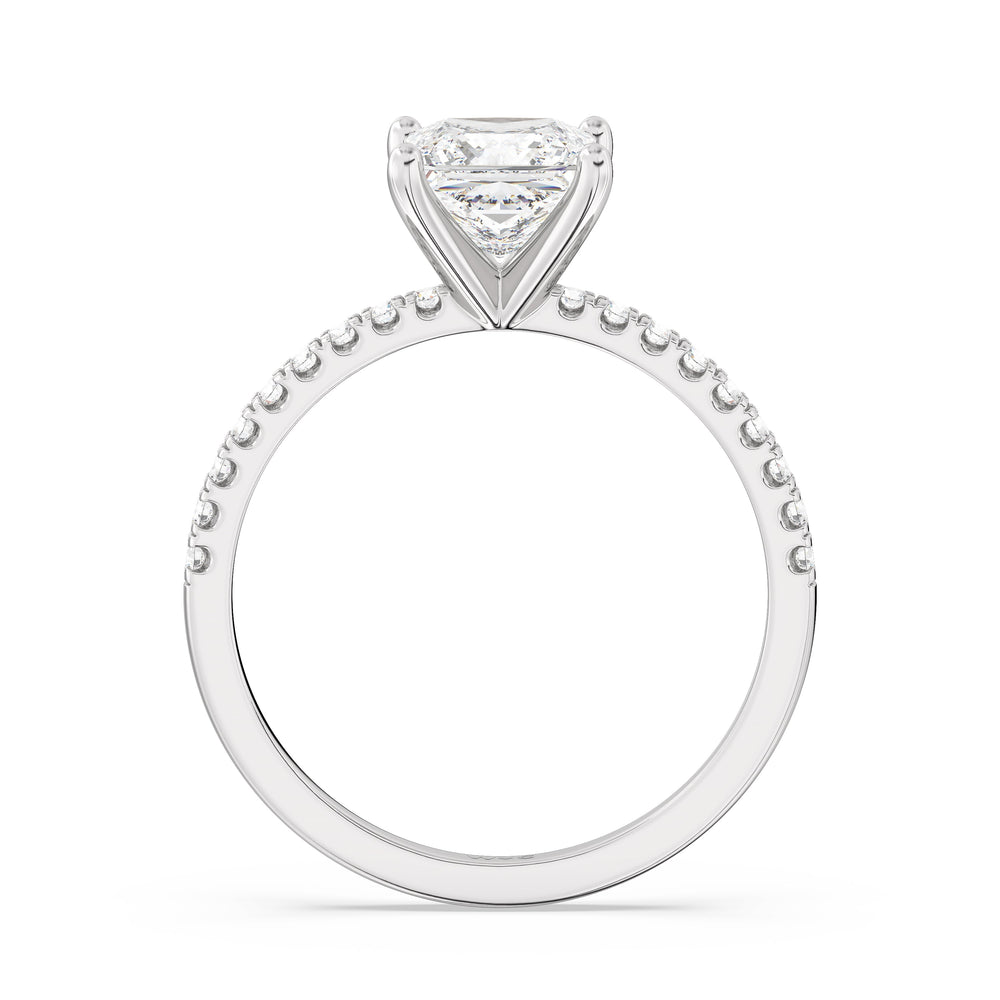 Fine Vela Classic Pave Diamond Engagement Ring with Princess Cut Diamond in 14KT Platinum view 5
