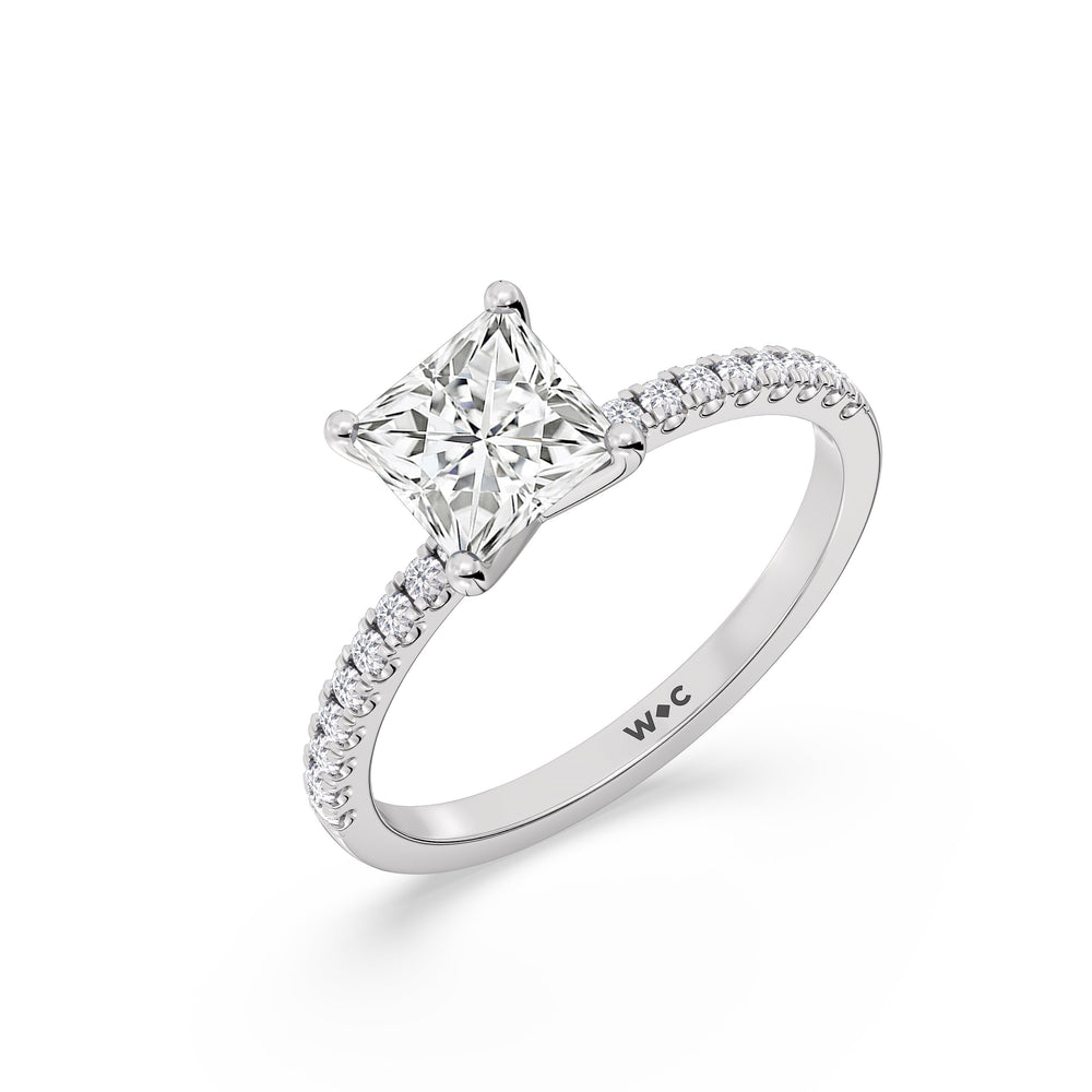 Fine Vela Classic Pave Diamond Engagement Ring with Princess Cut Diamond in 14KT Platinum view 6
