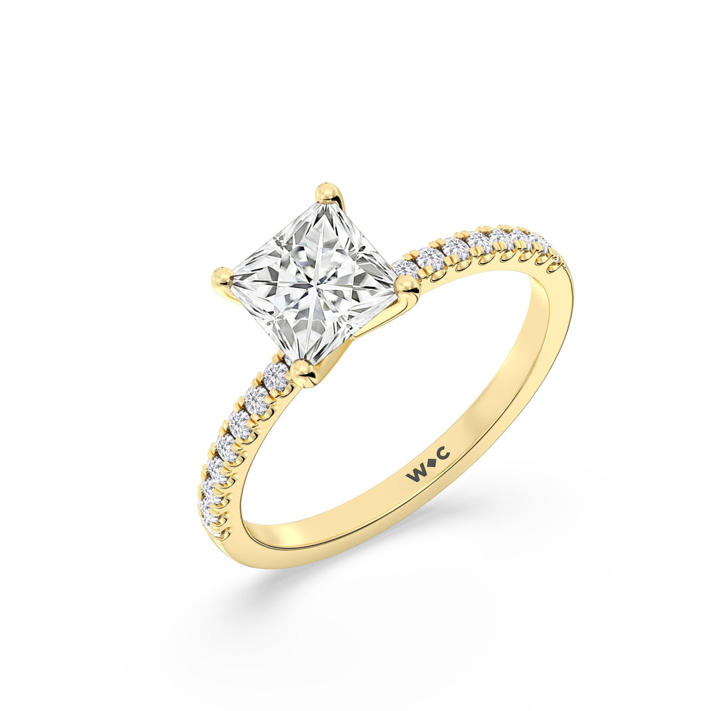 Fine Vela Classic Pave Diamond Engagement Ring with Princess Cut Diamond in 14KT Yellow Gold view 6
