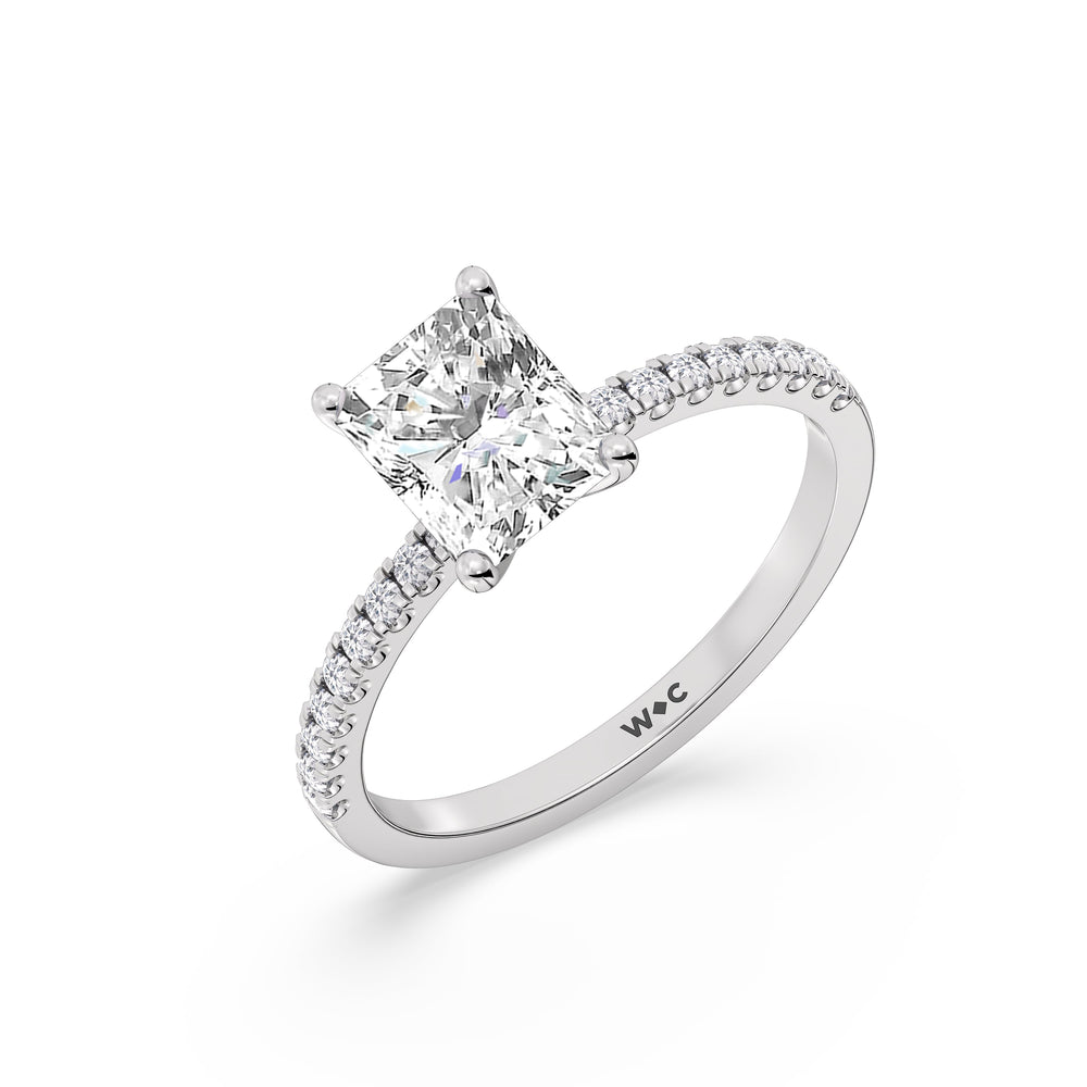Fine Vela Classic Pave Diamond Engagement Ring with Radiant Cut Diamond in 14KT Platinum view 6
