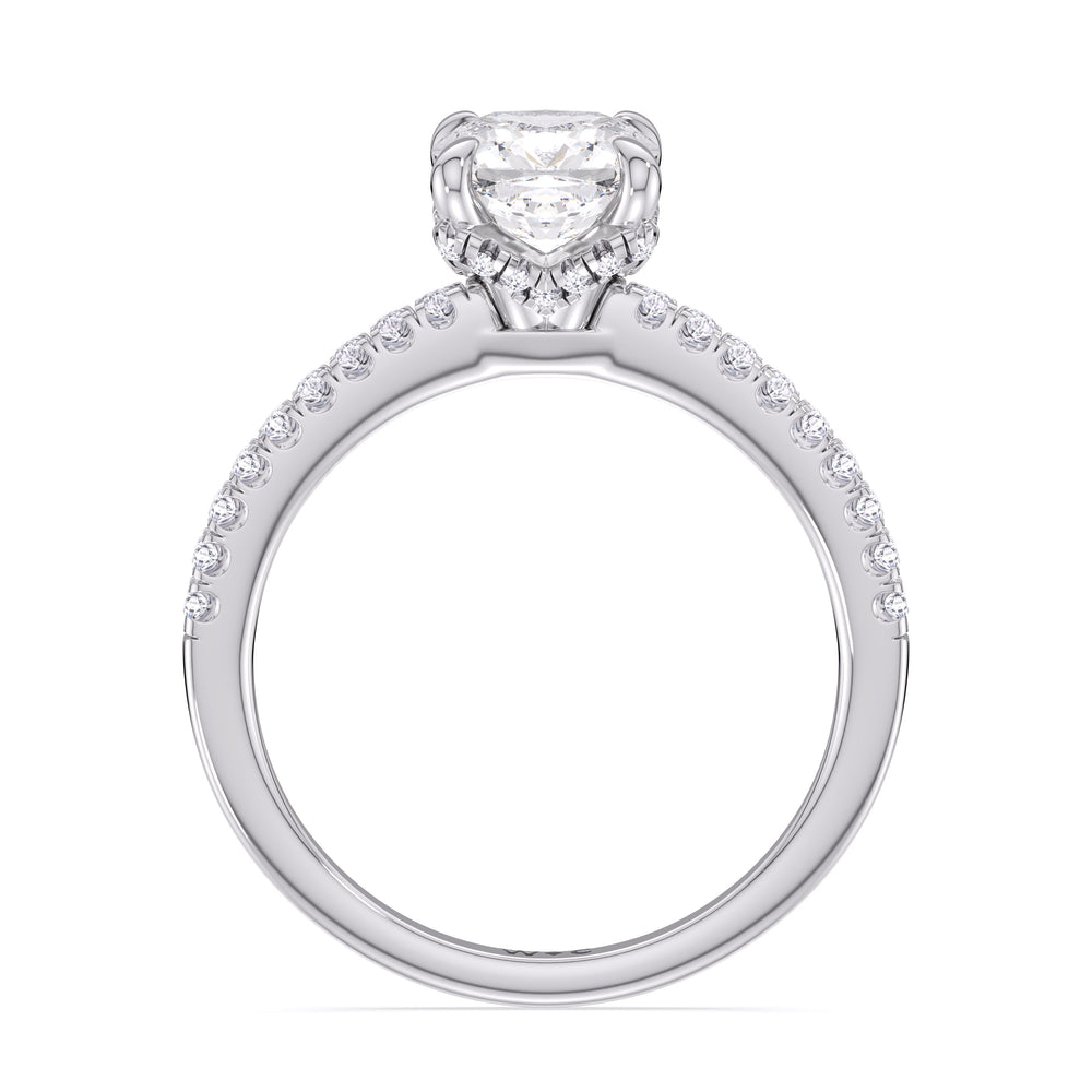 Fine Chevron Hidden Halo Engagement Ring with Cushion Cut Diamond in 14KT Platinum view 2

