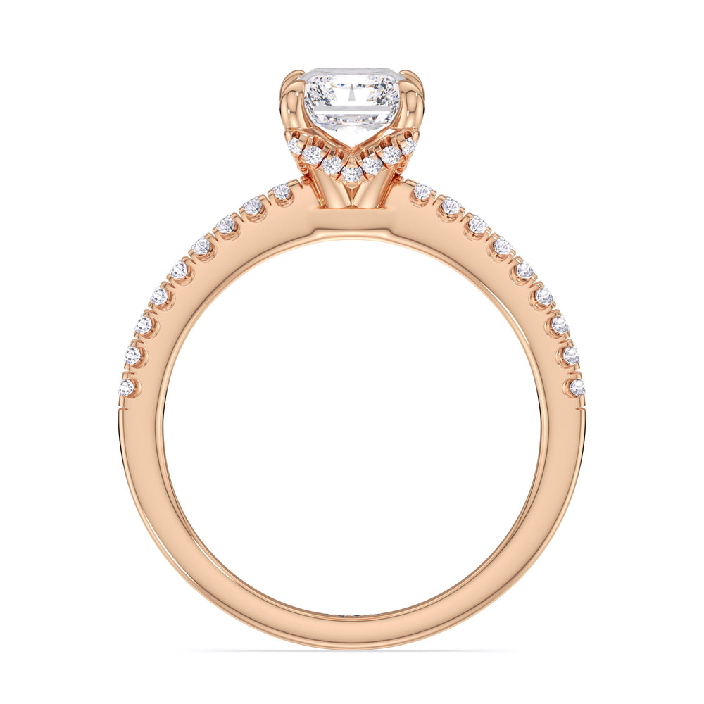 Fine Chevron Hidden Halo Engagement Ring with Radiant Cut Diamond in 14KT Rose Gold view 2
