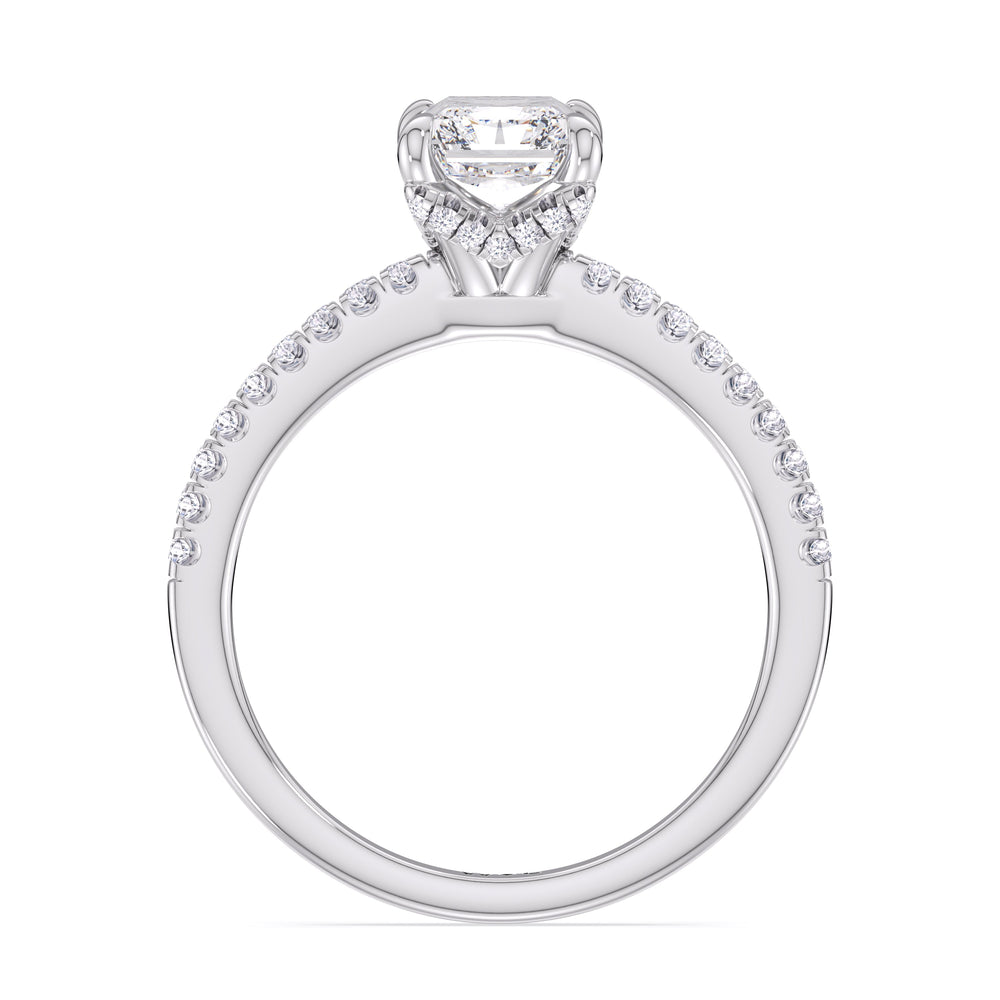 Fine Chevron Hidden Halo Engagement Ring with Radiant Cut Diamond in 14KT Platinum view 2

