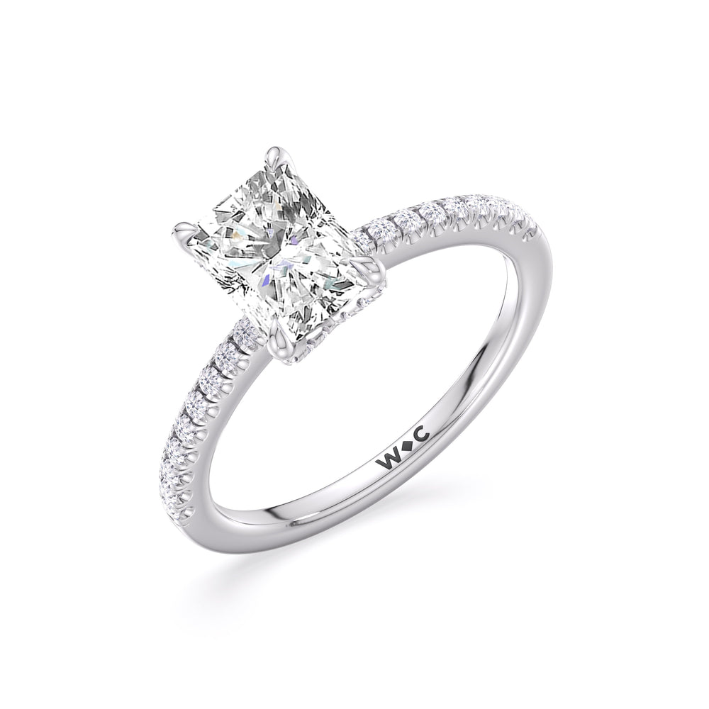 Fine Chevron Hidden Halo Engagement Ring with Radiant Cut Diamond in 14KT Platinum view 3
