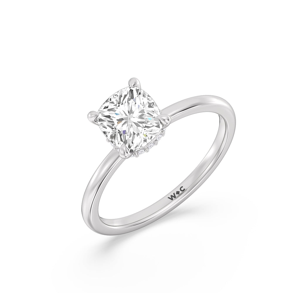Petite Modern Fine Line Hidden Halo Engagement Ring with Cushion Cut Diamond in 14KT Platinum view 3
