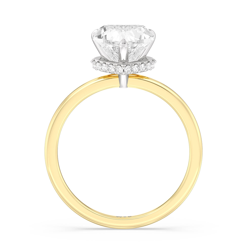Petite Modern Fine Line Hidden Halo Engagement Ring with Heart Cut Diamond in 14KT White & Yellow Gold view 2
