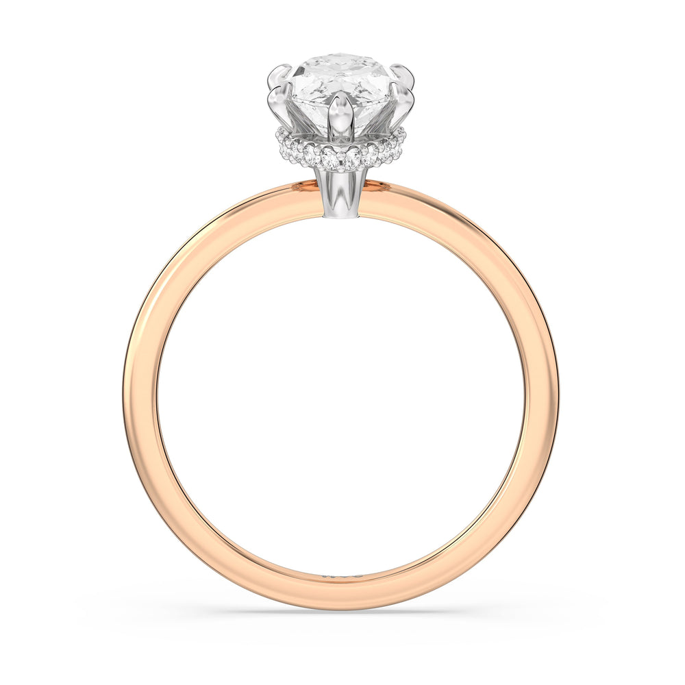 Petite Modern Fine Line Hidden Halo Engagement Ring with Marquise Cut Diamond in 14KT White & Rose Gold view 2
