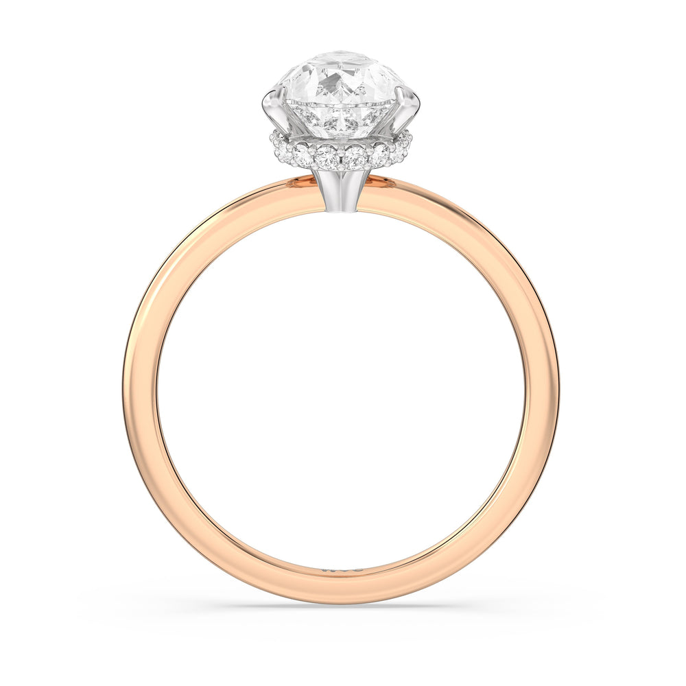 Petite Modern Fine Line Hidden Halo Engagement Ring with Pear Cut Diamond in 14KT White & Rose Gold view 2
