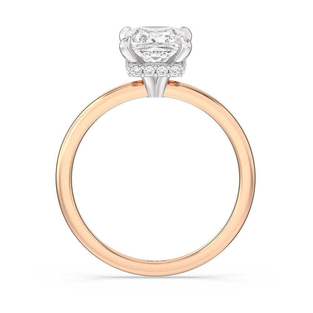 Petite Modern Fine Line Hidden Halo Engagement Ring with Princess Cut Diamond in 14KT White & Rose Gold view 2
