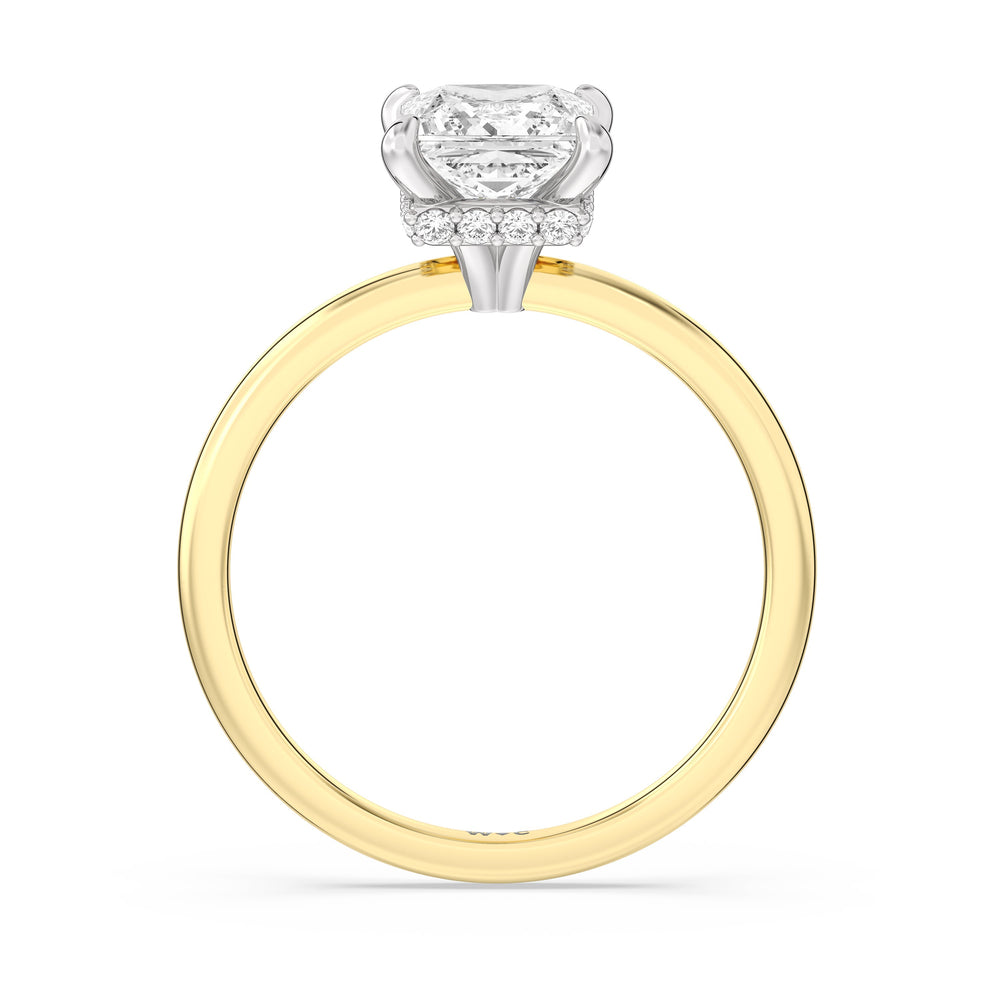 Petite Modern Fine Line Hidden Halo Engagement Ring with Princess Cut Diamond in 14KT White & Yellow Gold view 2
