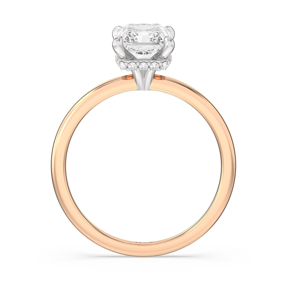 Petite Modern Fine Line Hidden Halo Engagement Ring with Radiant Cut Diamond in 14KT White & Rose Gold view 2
