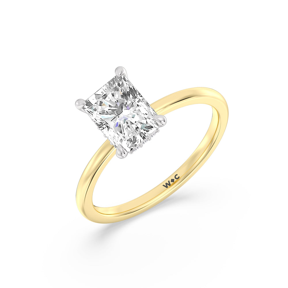 Petite Modern Fine Line Hidden Halo Engagement Ring with Radiant Cut Diamond in 14KT White & Yellow Gold view 3
