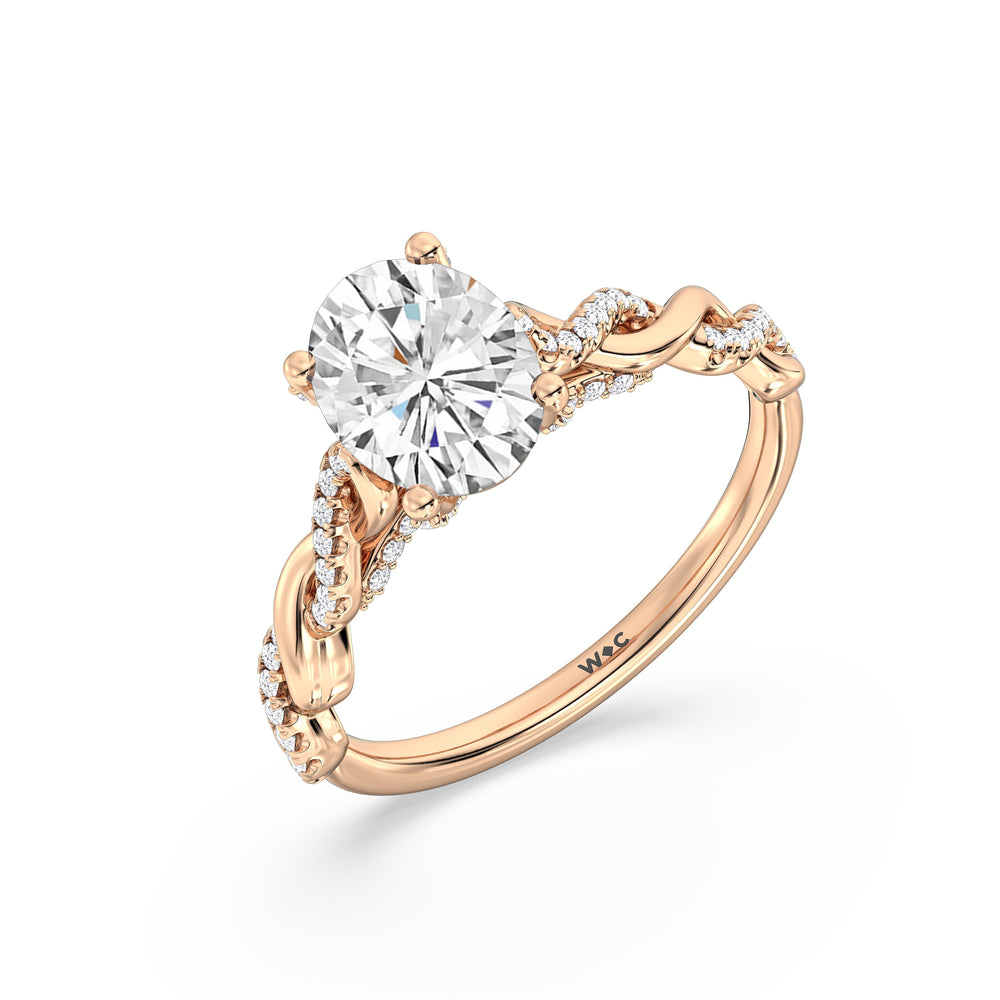 Fine Glamour Twisted Diamond Engagement Ring with Oval Cut Diamond in 14KT Rose Gold view 5
