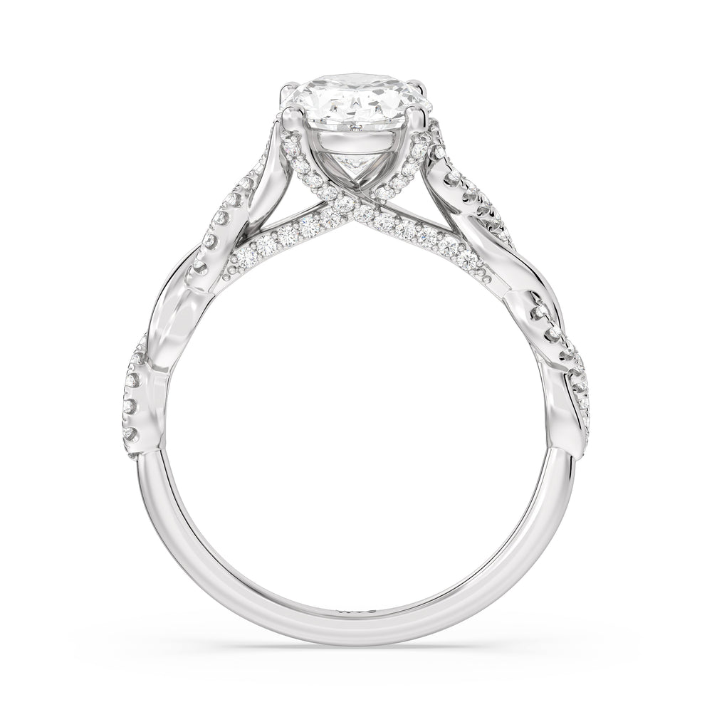 Fine Glamour Twisted Diamond Engagement Ring with Oval Cut Diamond in 14KT Platinum view 4
