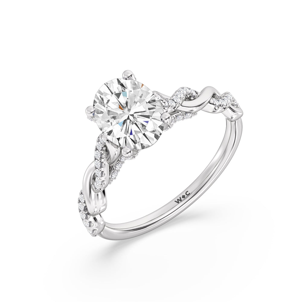 Fine Glamour Twisted Diamond Engagement Ring with Oval Cut Diamond in 14KT Platinum view 5
