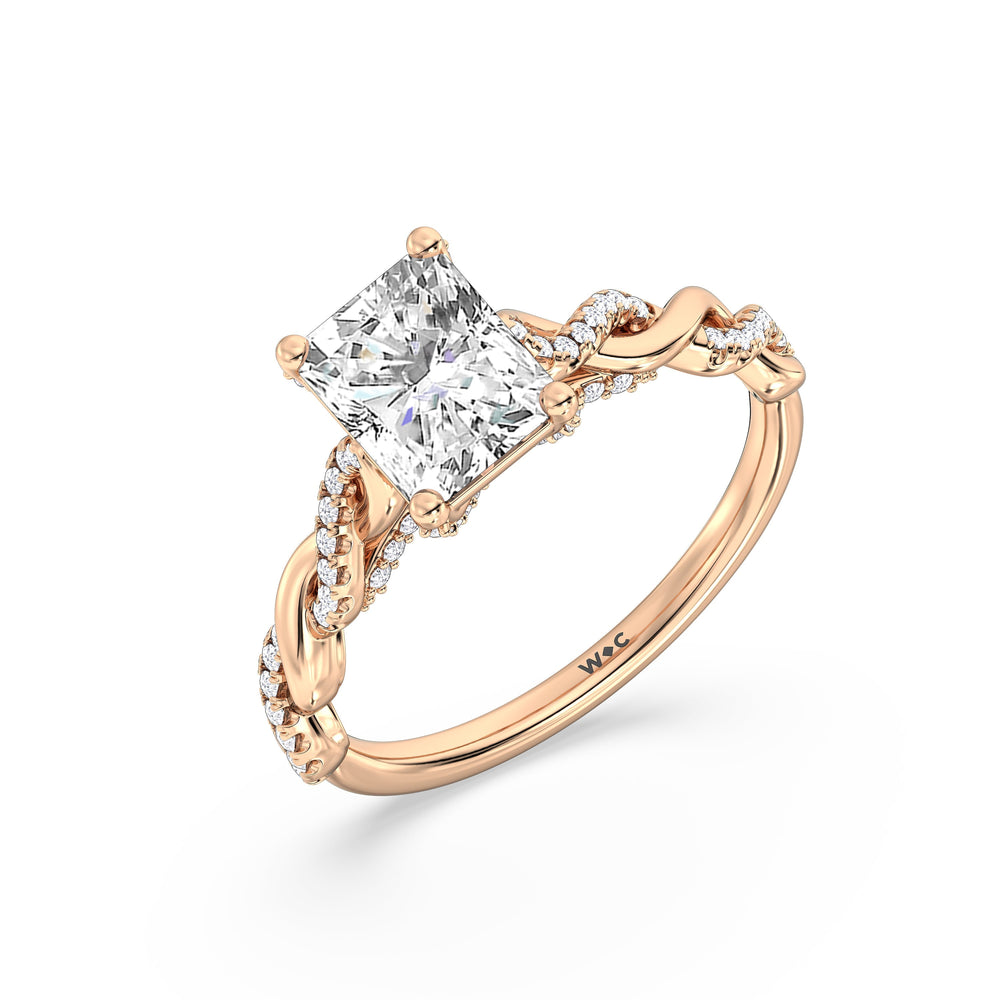 Fine Glamour Twisted Diamond Engagement Ring with Radiant Cut Diamond in 14KT Rose Gold view 5

