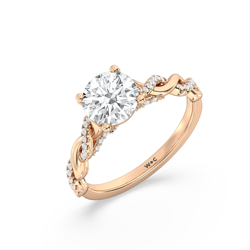 Fine Glamour Twisted Diamond Engagement Ring with Round Cut Diamond in 14KT Rose Gold view 5
