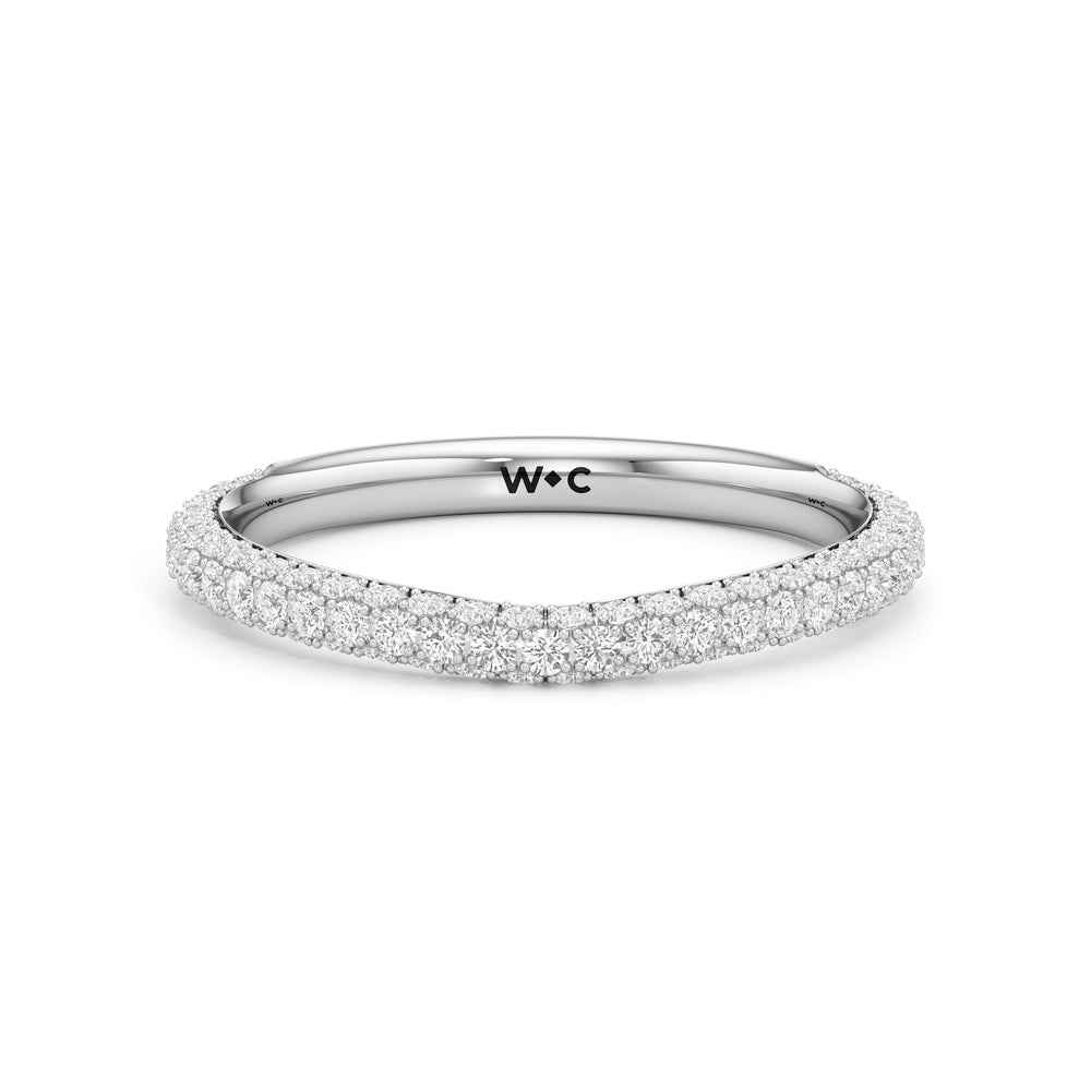 The Amelia Three Stone Diamond Wedding Band with Platinum Cut Diamond in 14KT Platinum view 1
