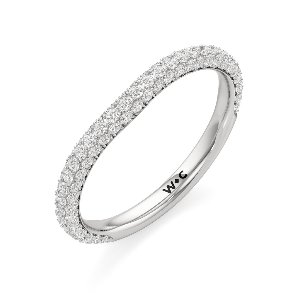 The Amelia Three Stone Diamond Wedding Band with Platinum Cut Diamond in 14KT Platinum view 3
