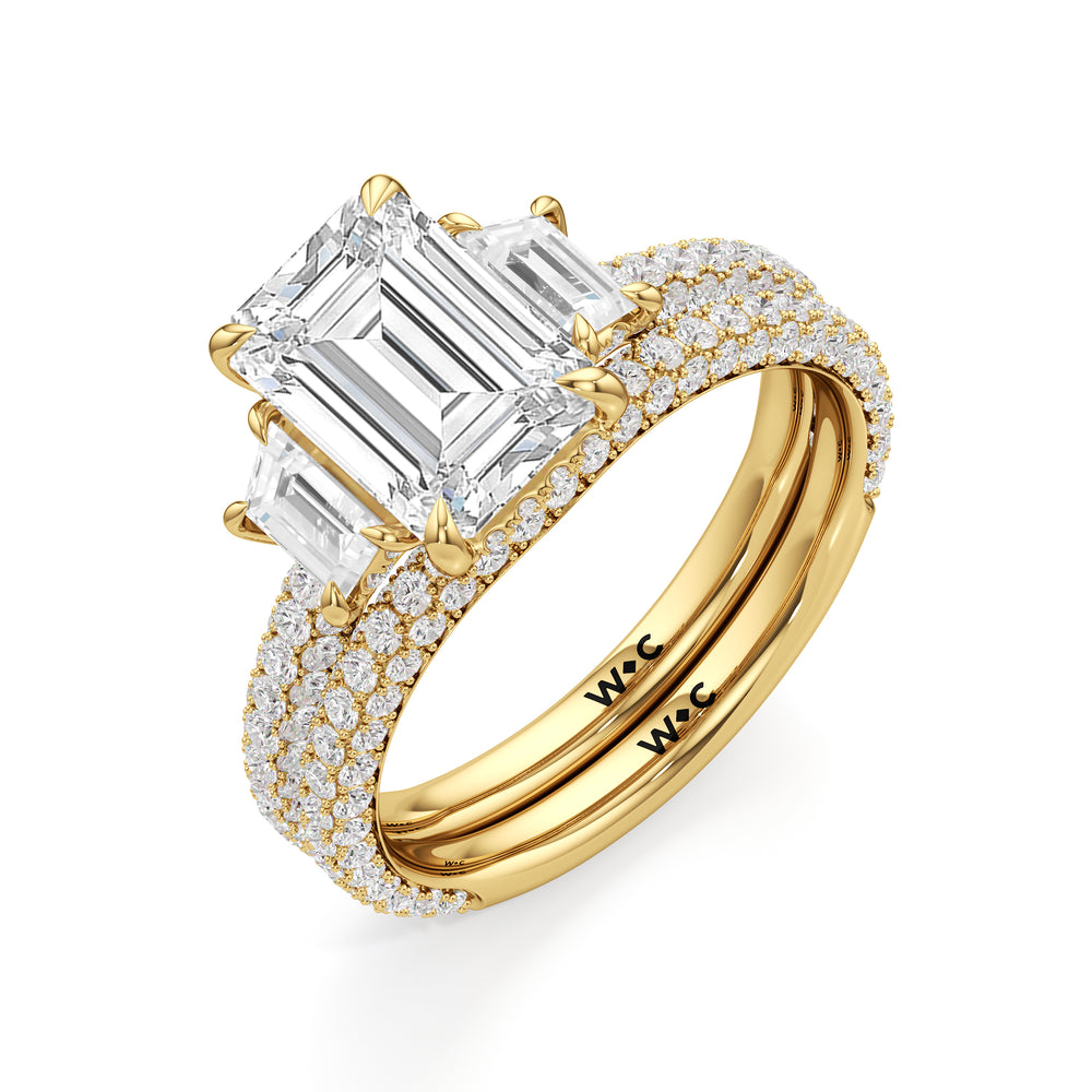 The Amelia Three Stone Engagement Ring with Emerald Cut Diamond in 14KT Yellow Gold view 4
