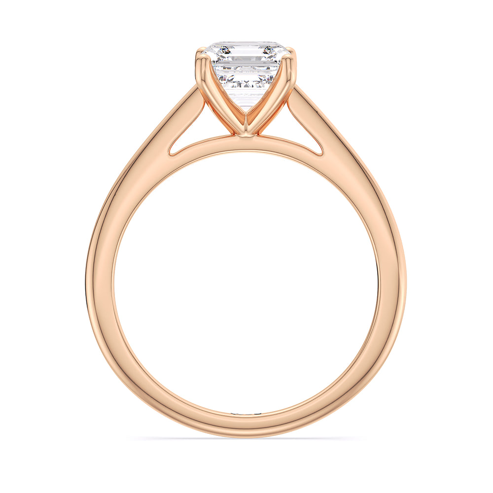 Fine Tapered Cathedral Solitaire Engagement Ring with Asscher Cut Diamond in 14KT Rose Gold view 2
