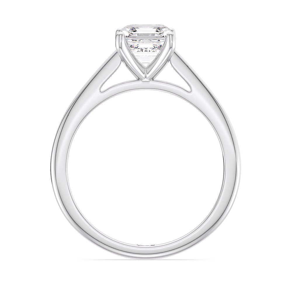 Fine Tapered Cathedral Solitaire Engagement Ring with Asscher Cut Diamond in 14KT Platinum view 2
