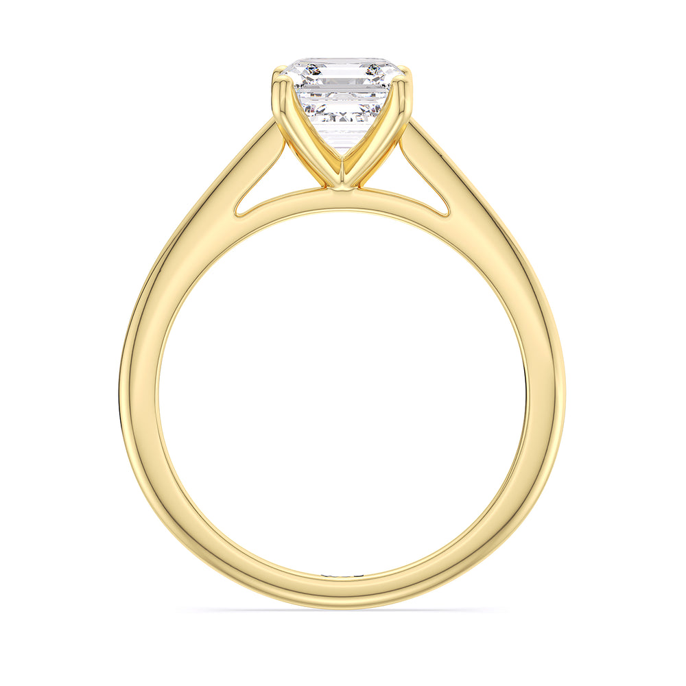 Fine Tapered Cathedral Solitaire Engagement Ring with Asscher Cut Diamond in 14KT Yellow Gold view 2
