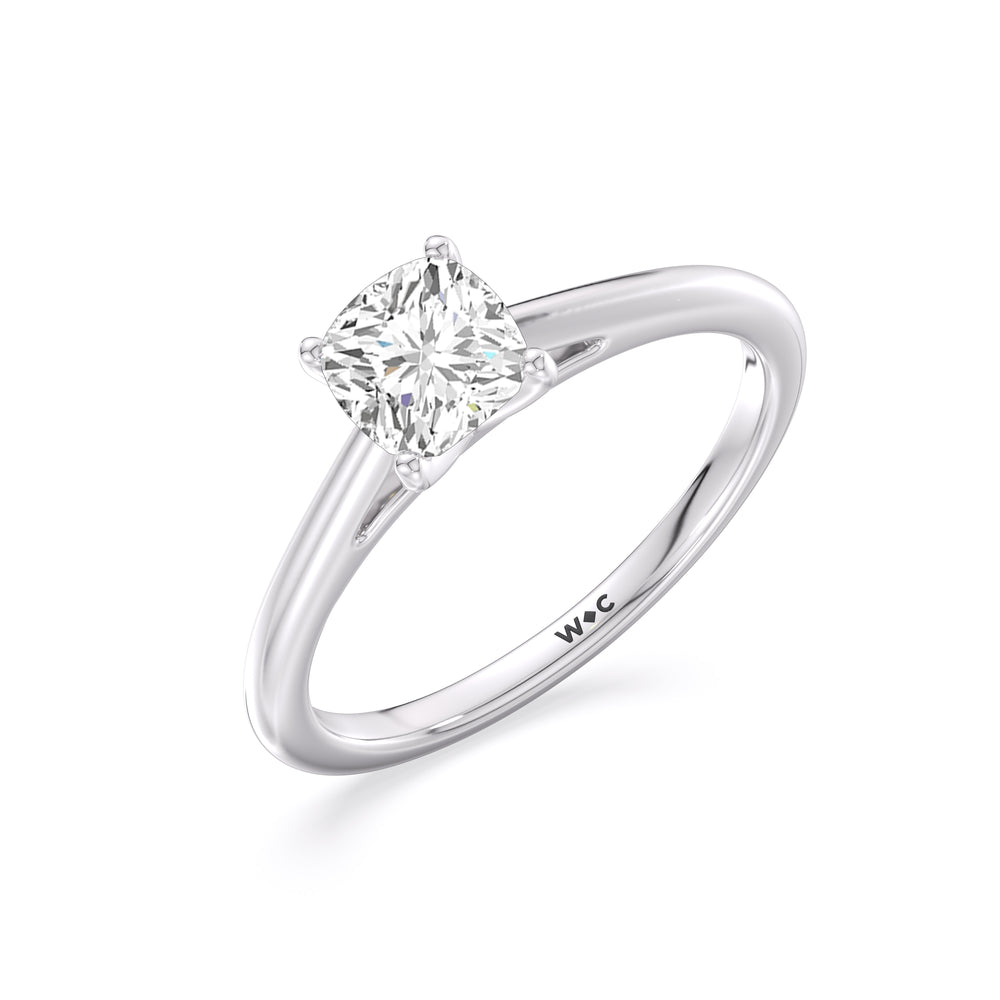 Fine Tapered Cathedral Solitaire Engagement Ring with Cushion Cut Diamond in 14KT Platinum view 3
