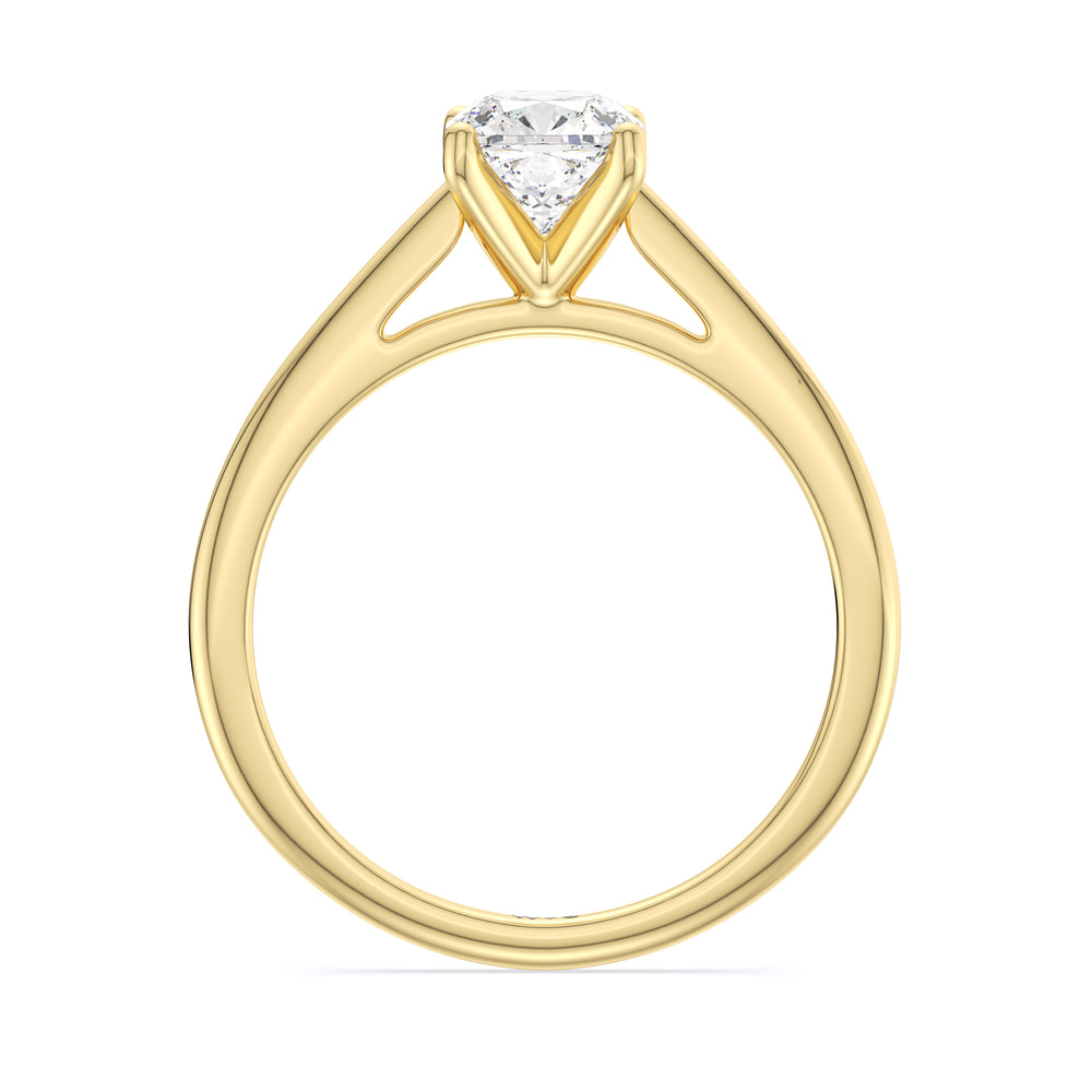 Fine Tapered Cathedral Solitaire Engagement Ring with Cushion Cut Diamond in 14KT Yellow Gold view 2
