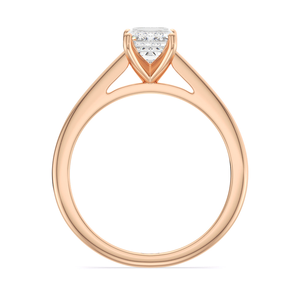Fine Tapered Cathedral Solitaire Engagement Ring with Emerald Cut Diamond in 14KT Rose Gold view 2
