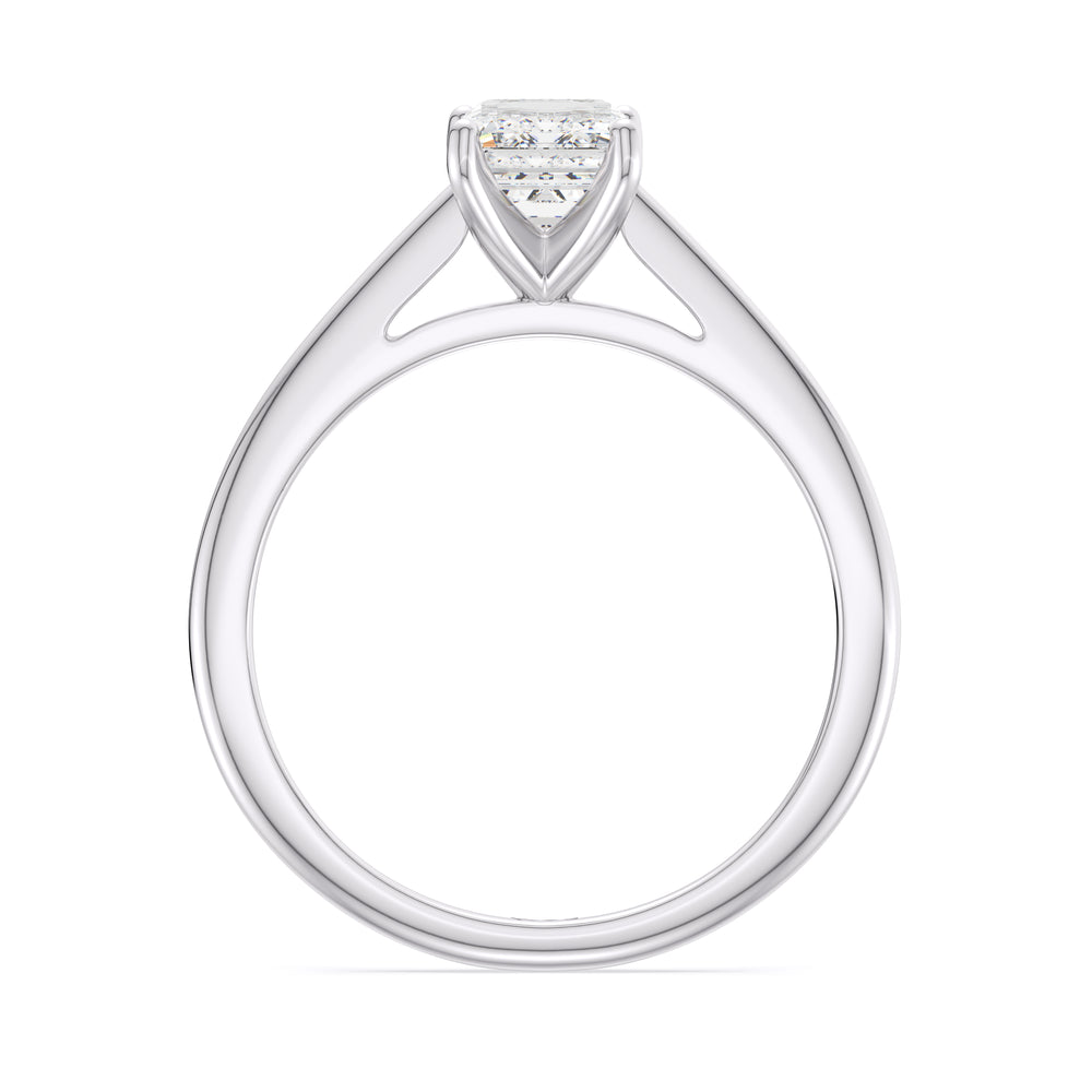 Fine Tapered Cathedral Solitaire Engagement Ring with Emerald Cut Diamond in 14KT Platinum view 2
