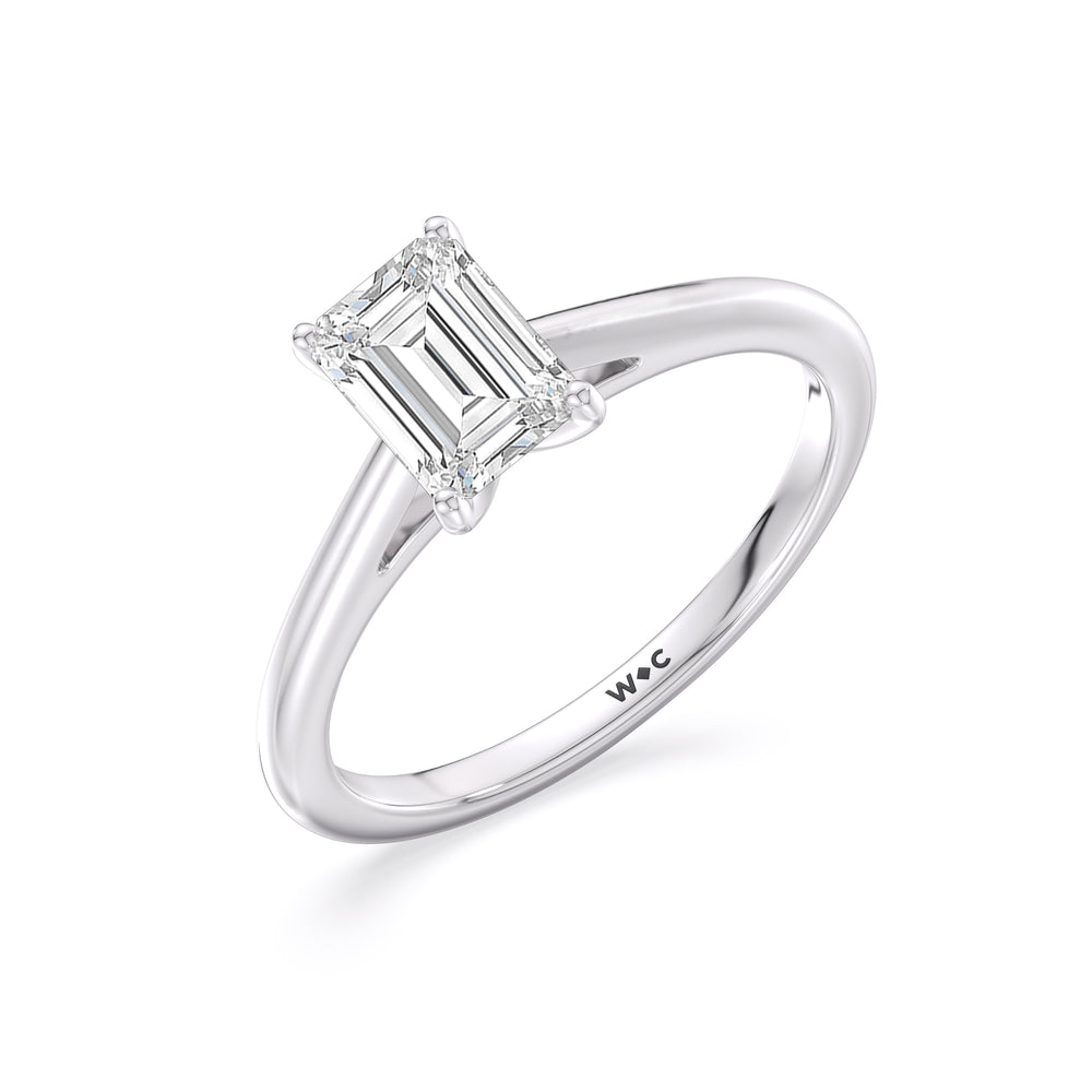 Fine Tapered Cathedral Solitaire Engagement Ring with Emerald Cut Diamond in 14KT Platinum view 3

