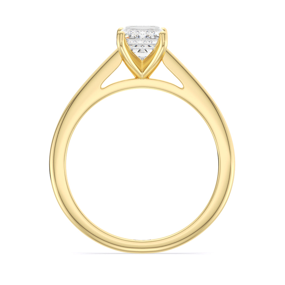 Fine Tapered Cathedral Solitaire Engagement Ring with Emerald Cut Diamond in 14KT Yellow Gold view 2
