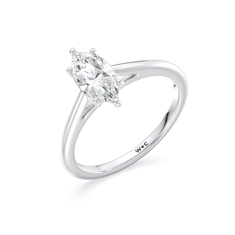 Fine Tapered Cathedral Solitaire Engagement Ring with Marquise Cut Diamond in 14KT Platinum view 3
