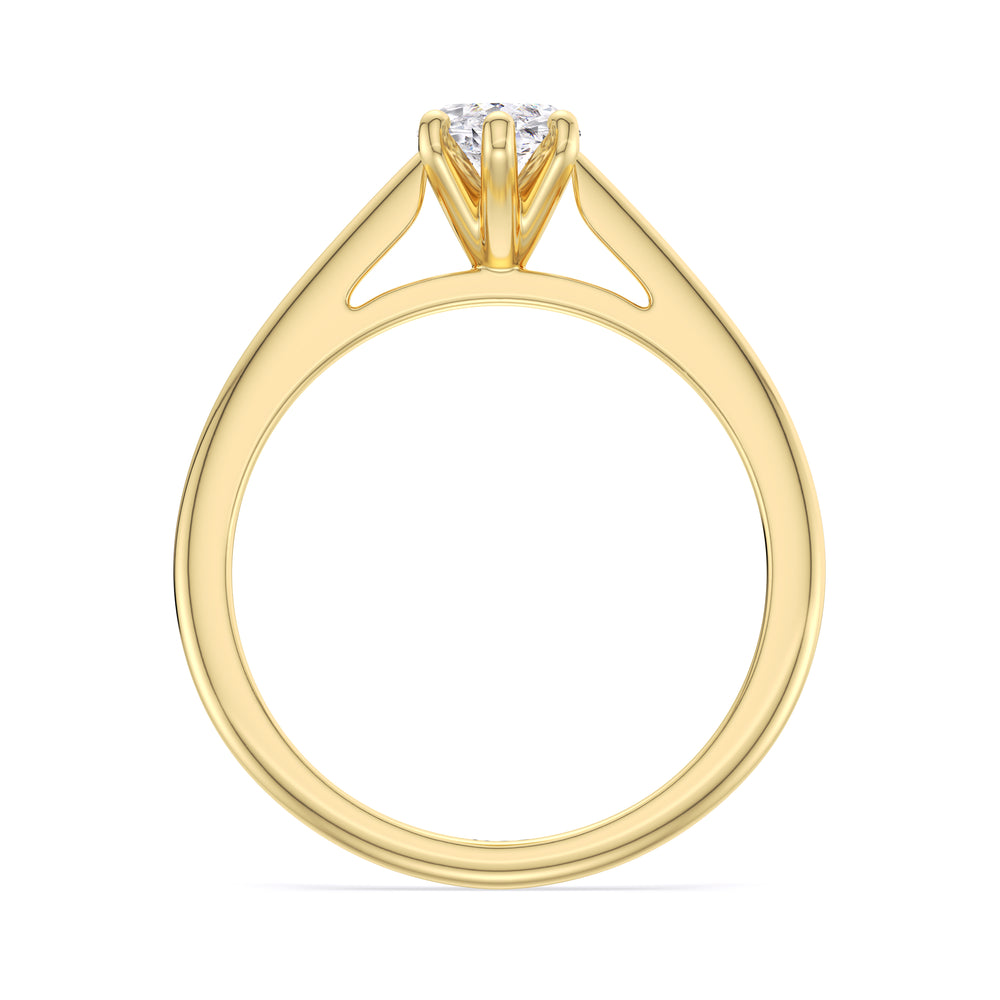 Fine Tapered Cathedral Solitaire Engagement Ring with Marquise Cut Diamond in 14KT Yellow Gold view 2
