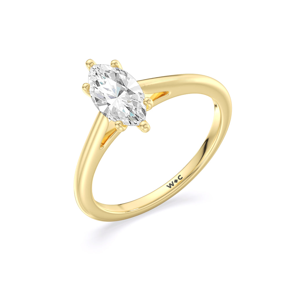 Fine Tapered Cathedral Solitaire Engagement Ring with Marquise Cut Diamond in 14KT Yellow Gold view 3
