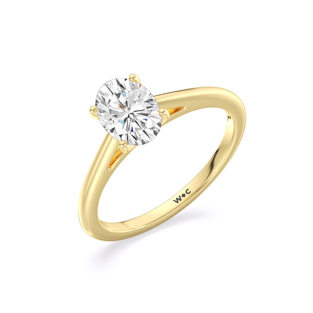Fine Tapered Cathedral Solitaire Engagement Ring with Oval Cut Diamond in 14KT Yellow Gold view 3

