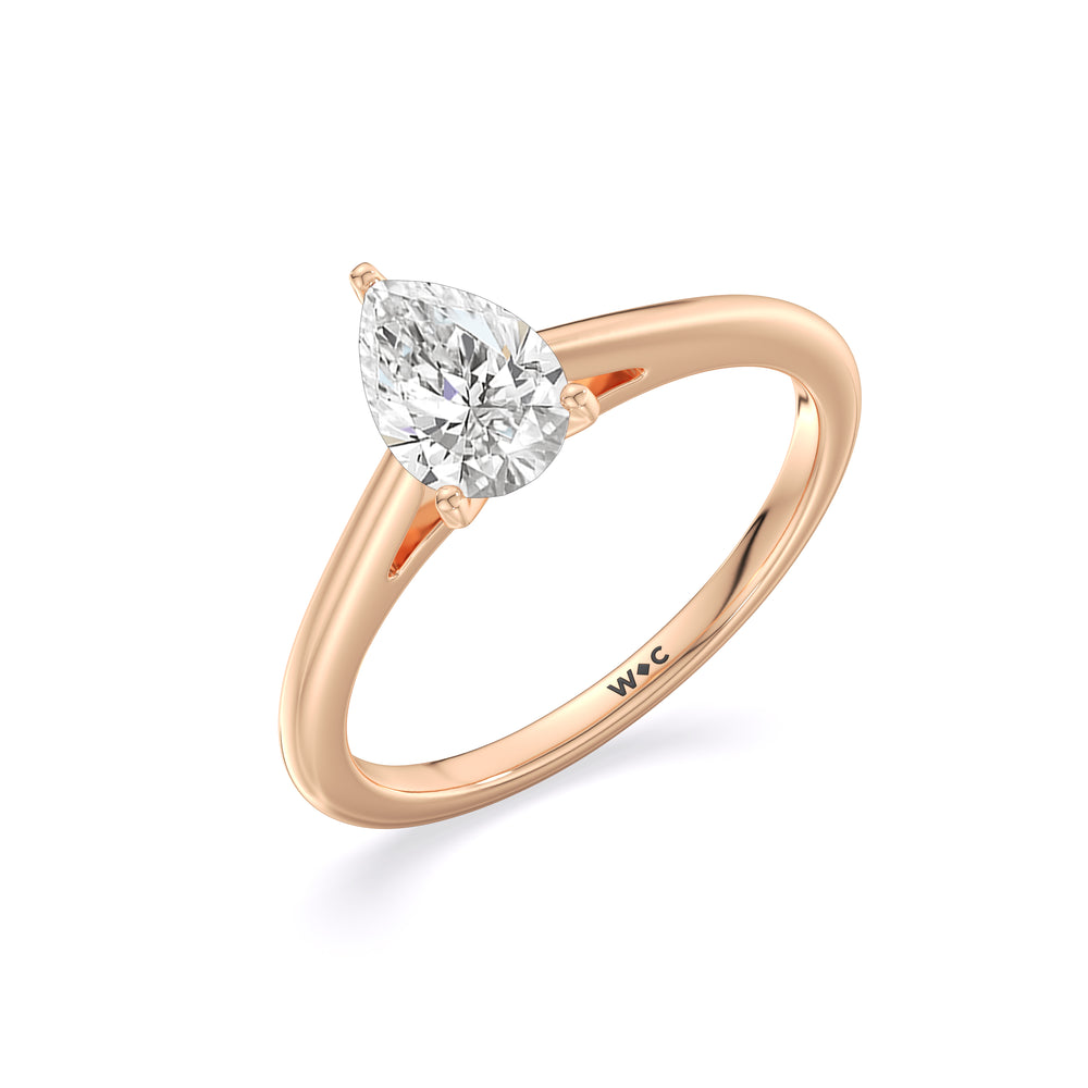Fine Tapered Cathedral Solitaire Engagement Ring with Pear Cut Diamond in 14KT Rose Gold view 3
