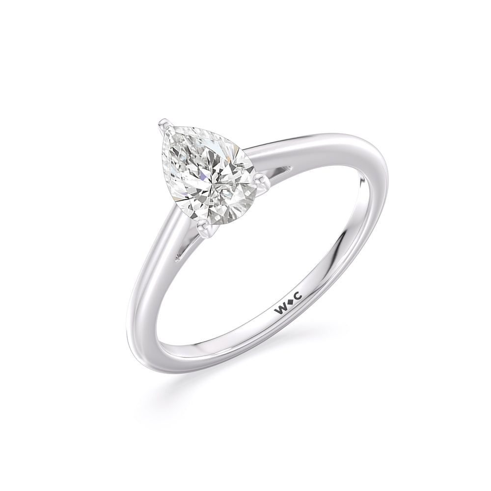 Fine Tapered Cathedral Solitaire Engagement Ring with Pear Cut Diamond in 14KT Platinum view 3
