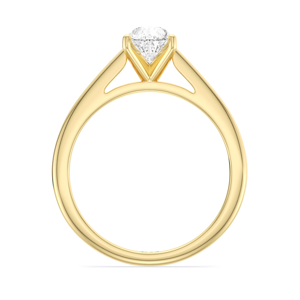 Fine Tapered Cathedral Solitaire Engagement Ring with Pear Cut Diamond in 14KT Yellow Gold view 2
