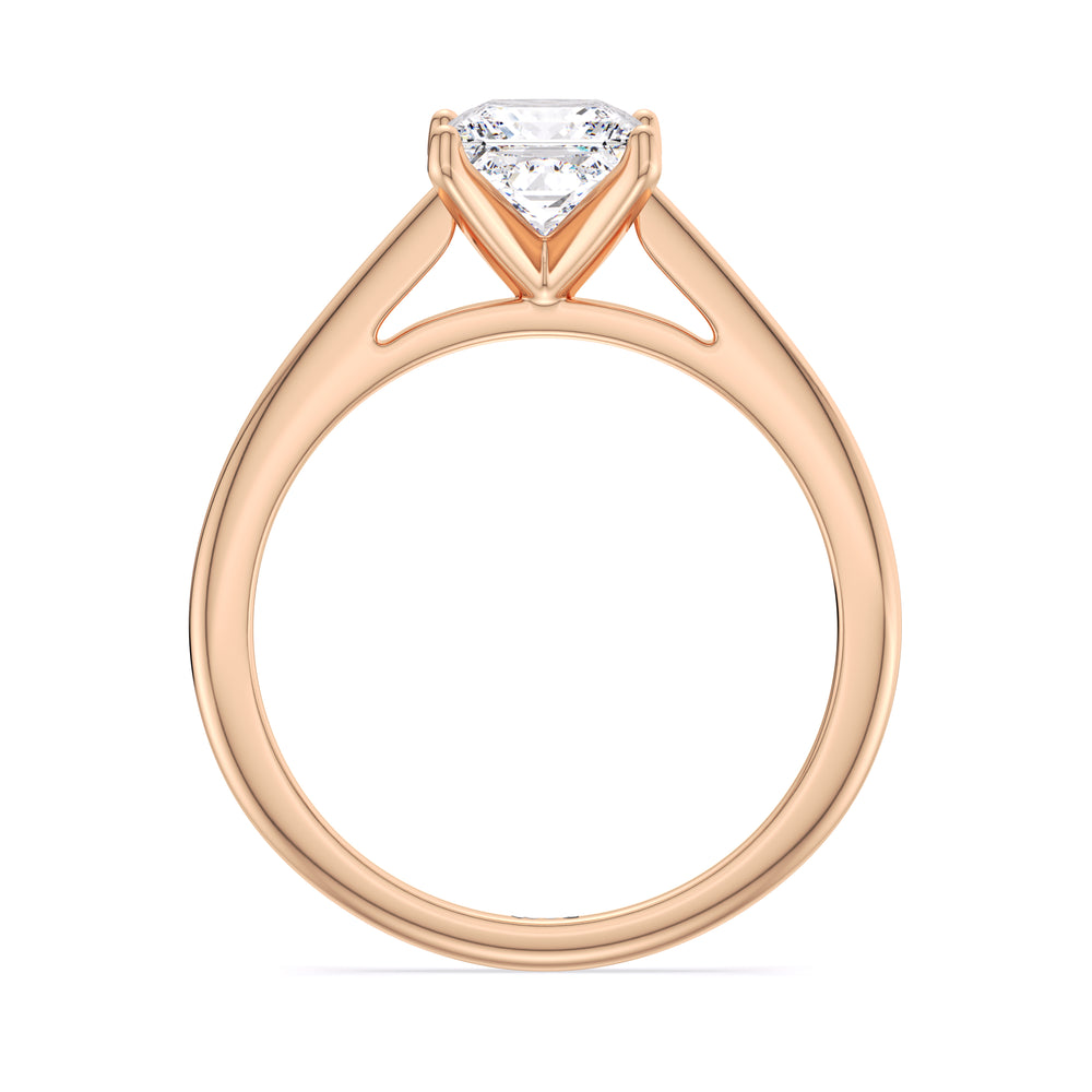 Fine Tapered Cathedral Solitaire Engagement Ring with Princess Cut Diamond in 14KT Rose Gold view 2
