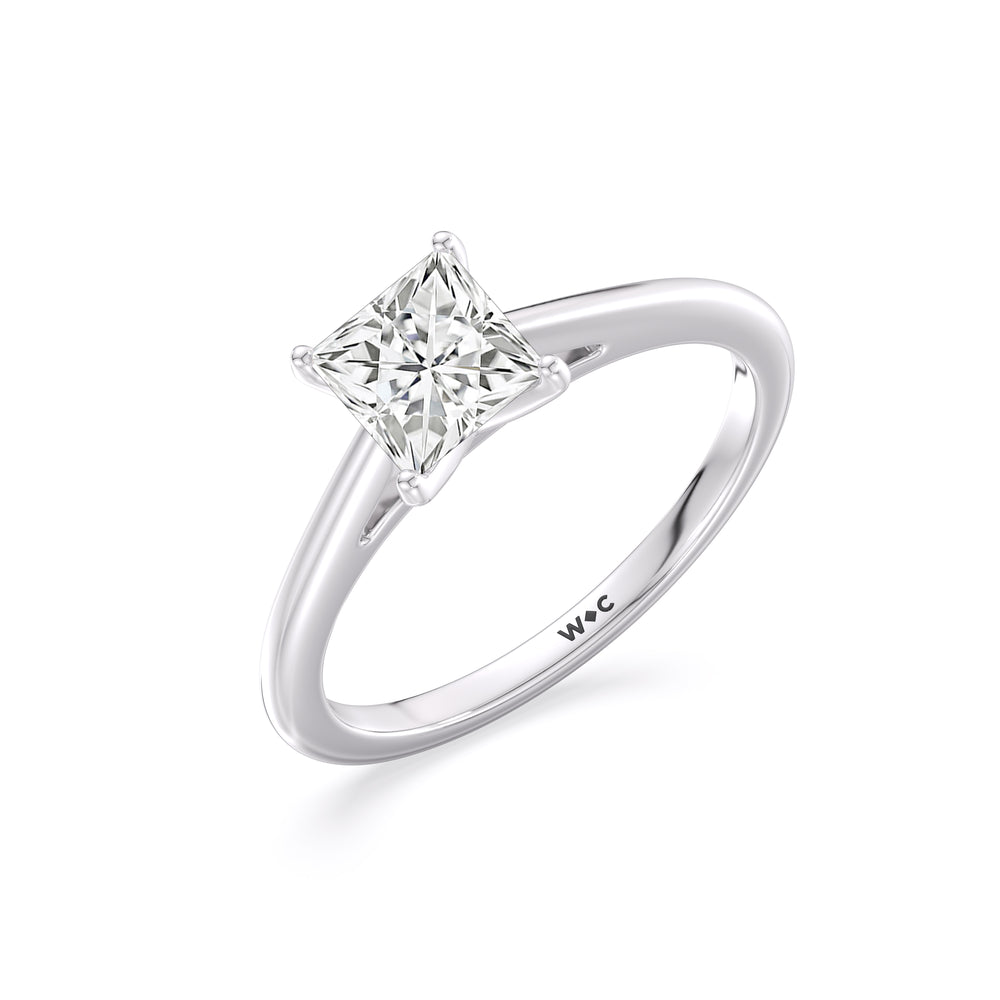 Fine Tapered Cathedral Solitaire Engagement Ring with Princess Cut Diamond in 14KT Platinum view 3
