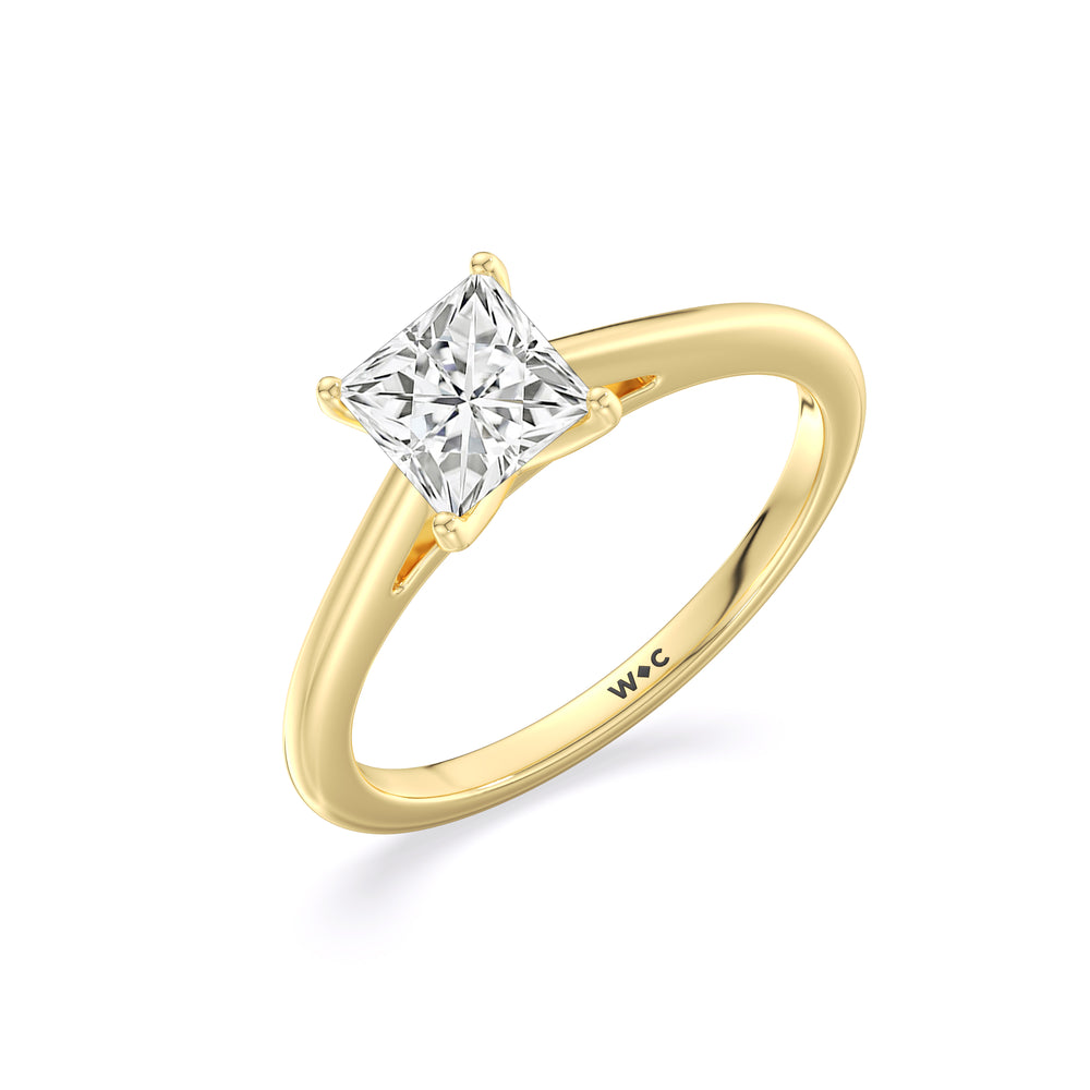 Fine Tapered Cathedral Solitaire Engagement Ring with Princess Cut Diamond in 14KT Yellow Gold view 3
